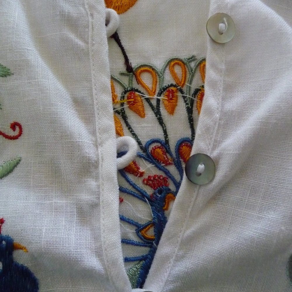 WILLI SMITH  TRENDY BOHEMIAN HIPPIE WHITE LINEN EMBROIDERED BLOUSE SIZE M - Picture 4 of 7